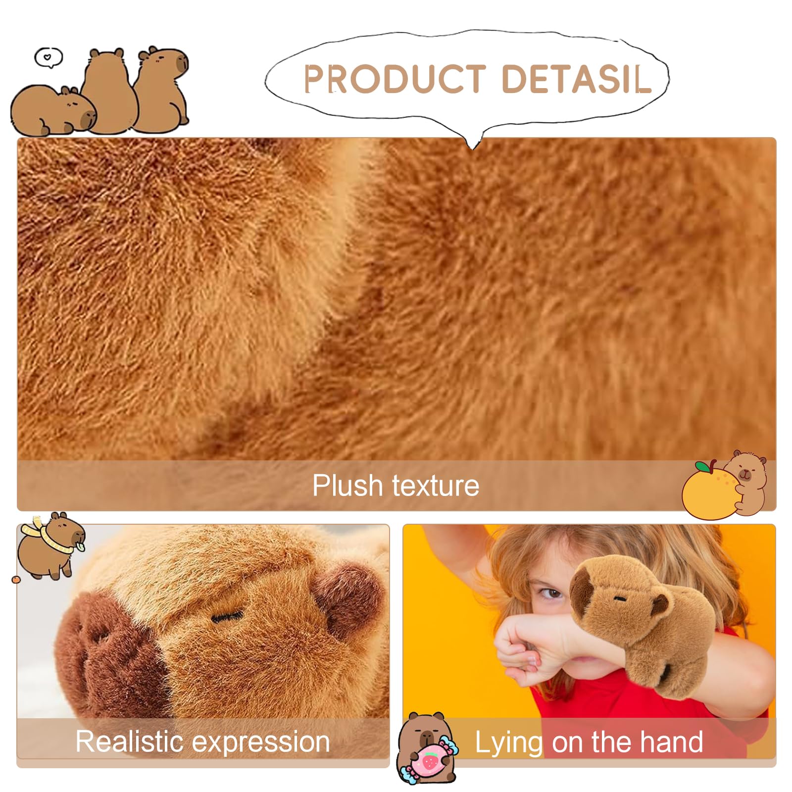 MUYAPAY Capybara Plush Slap Bracelets, Brown Capybara Stuffed Animal, 19 cm, Tabletop Play, Ages 24+, Green - Image 3