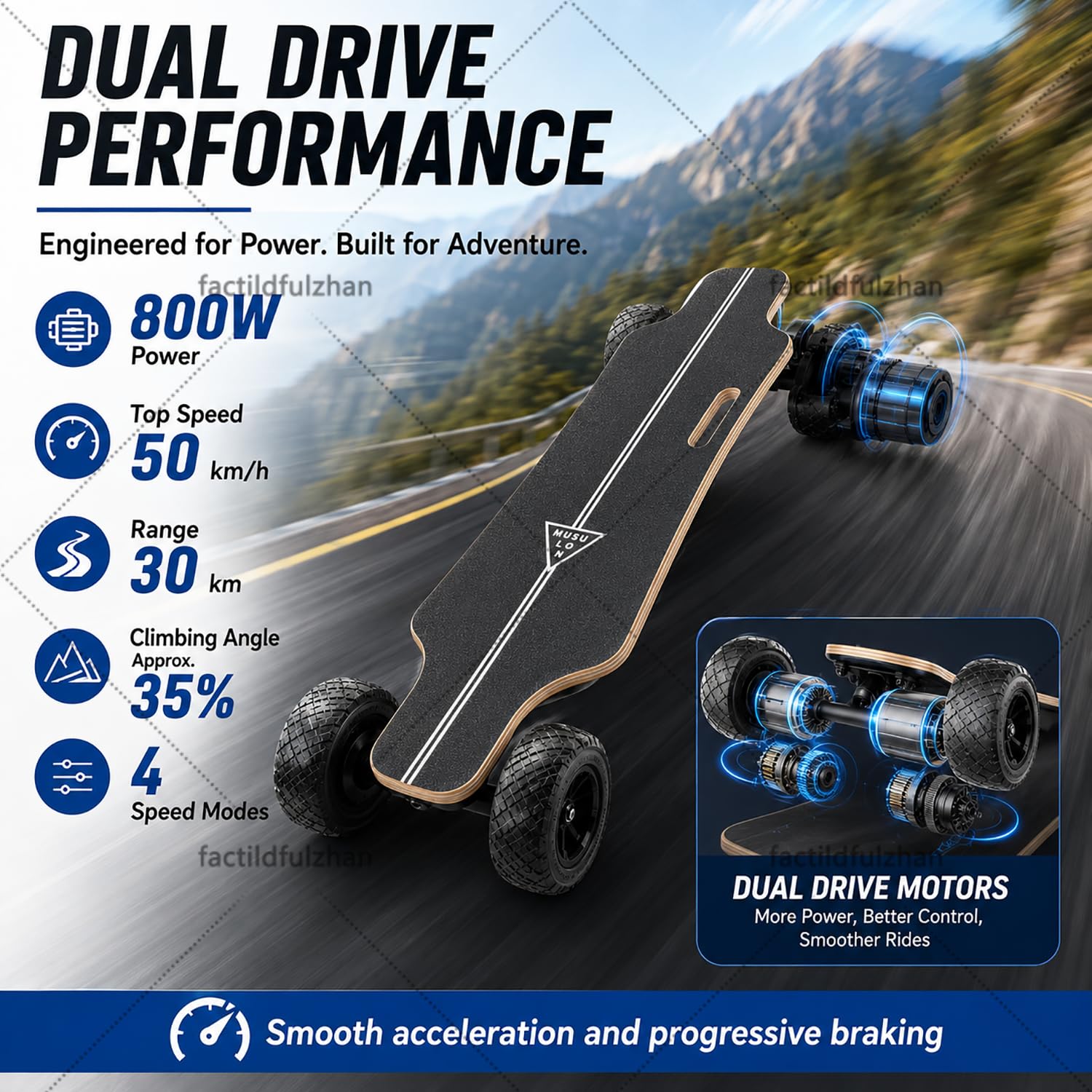 Nuovo Skateboard Elettrico 105MM Grandi Ruote per Adulti con Telecomando LCD, Doppia Trasmissione, Lunga Distanza, Campus, Percorsi Parco e Divertimento Outdoor