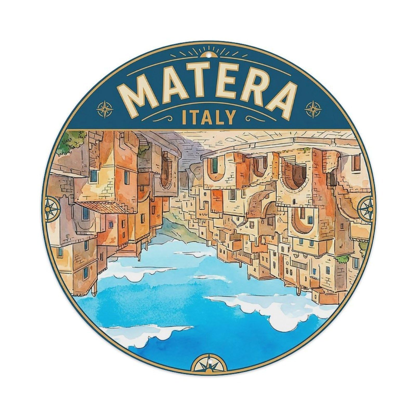 Italy Vintage Travel Matera Vintage Metal Tin Sign Plaque Wall Decor for Cafe, Club Bar, Office, Garden Metal Poster 8x8Inch