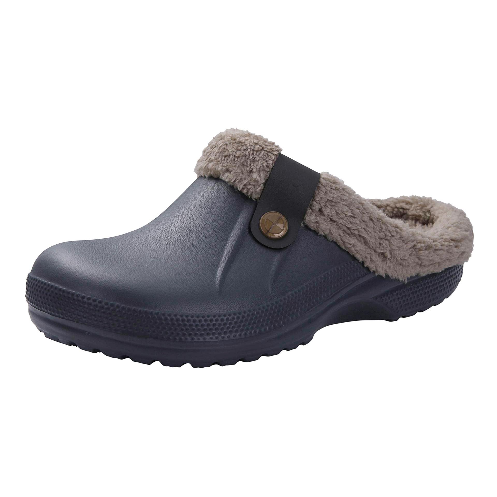 Fleece Lined Clogs Fur Fuzzy Fluffy Waterproof Slippers Women Men Winter Garden Shoes Warm House Slippers Indoor Outdoor
