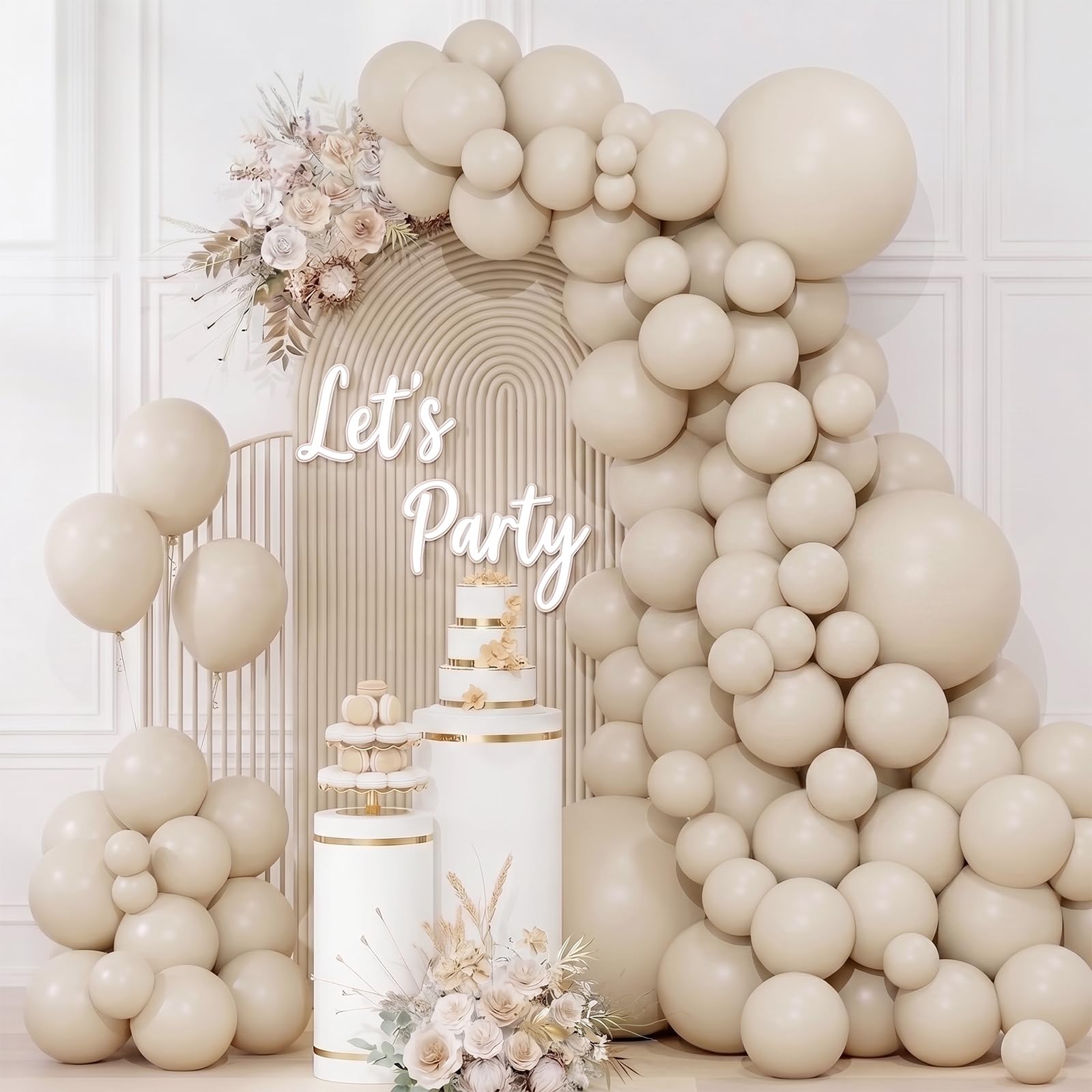 QIFU Cream Balloon Arch Kit - 100 Pcs Sand White Balloons for Birthday