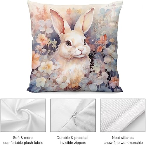 Miniatura 6 de Funda de cojín de conejo con flores, Cojines decorativos para Sala, primavera, Pascua, sofá, sofá, funda de cojín para sala de estar, cama, patio,