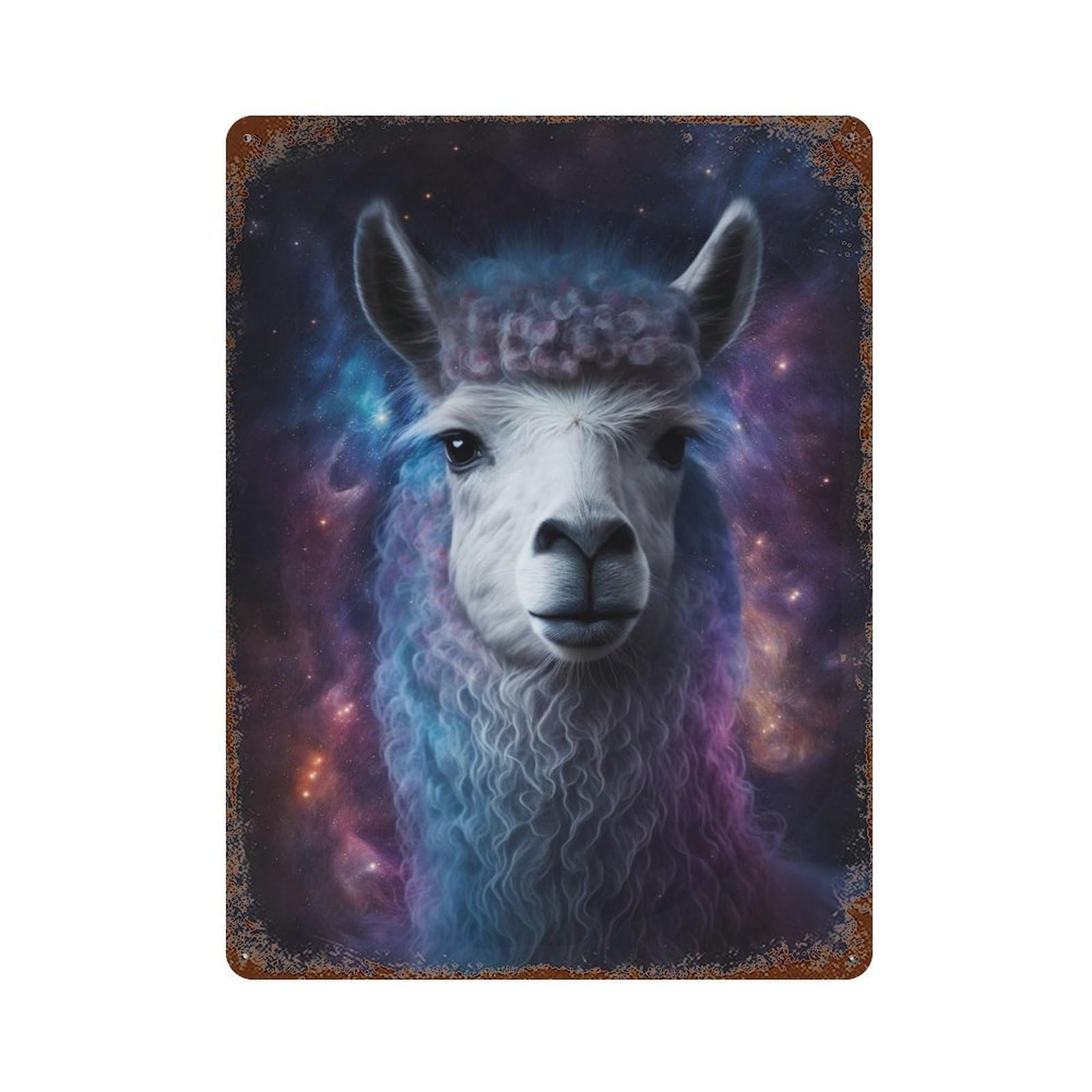 Cosmic Llama Portrait-24 15.7"x11.8" Weathered Tin Sign, Shabby Chic Decor for Farmhouse, Kitchen And Entryway Decor