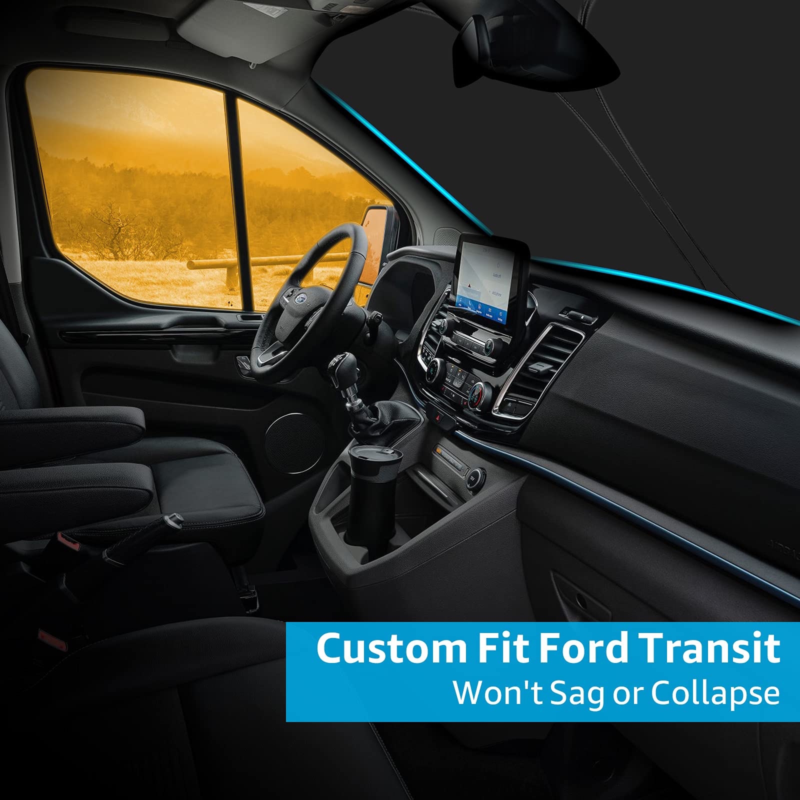 GFHZZS Auto Parabrezza Anteriore Interno Parasole per Ford Transit Custom Nugget,Pieghevole Tendine Isolamento Termico Anti UV Automobile Copri Sole Proteggi Sole Ombrello Accessori Auto,L