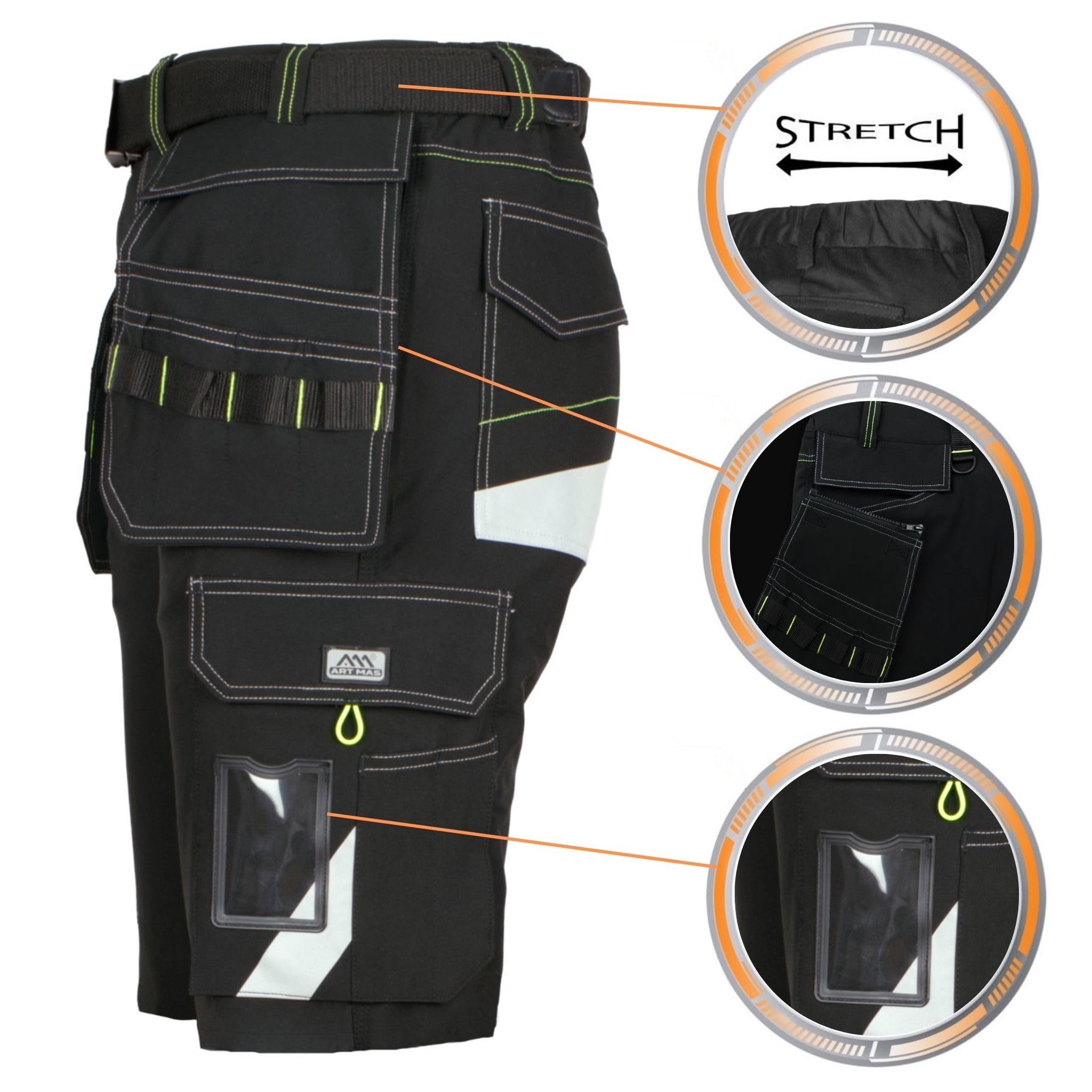 Art.Master Arbeitsshorts X-Specialist 4 Wege Stretch - robuste Kurze Hose Herren mit 10 Taschen und Stretchbund Bequeme Arbeitskleidung Männer - Berufskleidung für Handwerk BAU Garten Industrie Lager