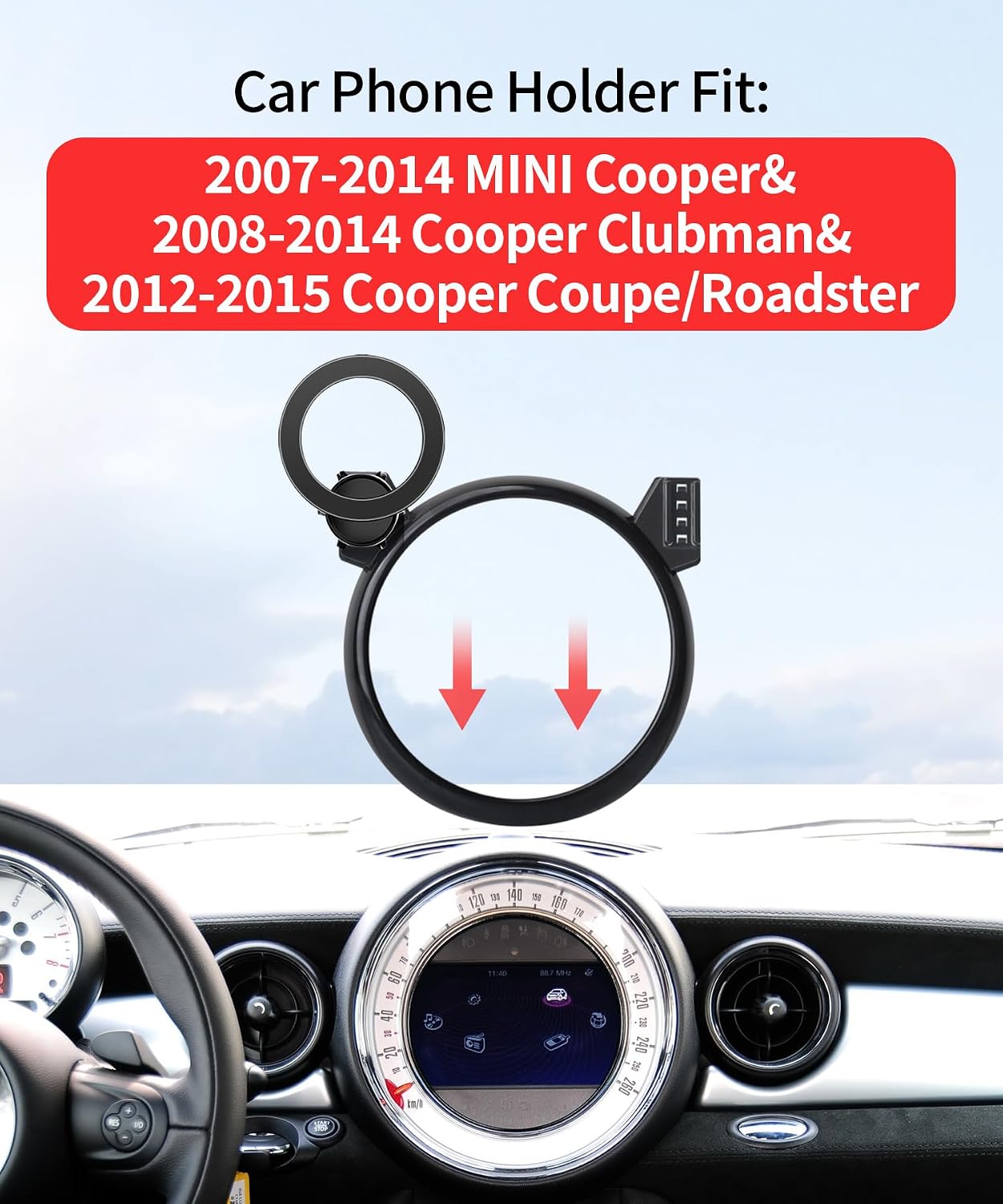 Car Phone Holder for MINI Cooper 2007-2014 Cooper Clubman 2008-2014 Cooper Coupe/Roadster 2012-2015 Accessories, 360° Rotation Phone Mount Compatible with MagSafe, Does Not Affect Air Vent