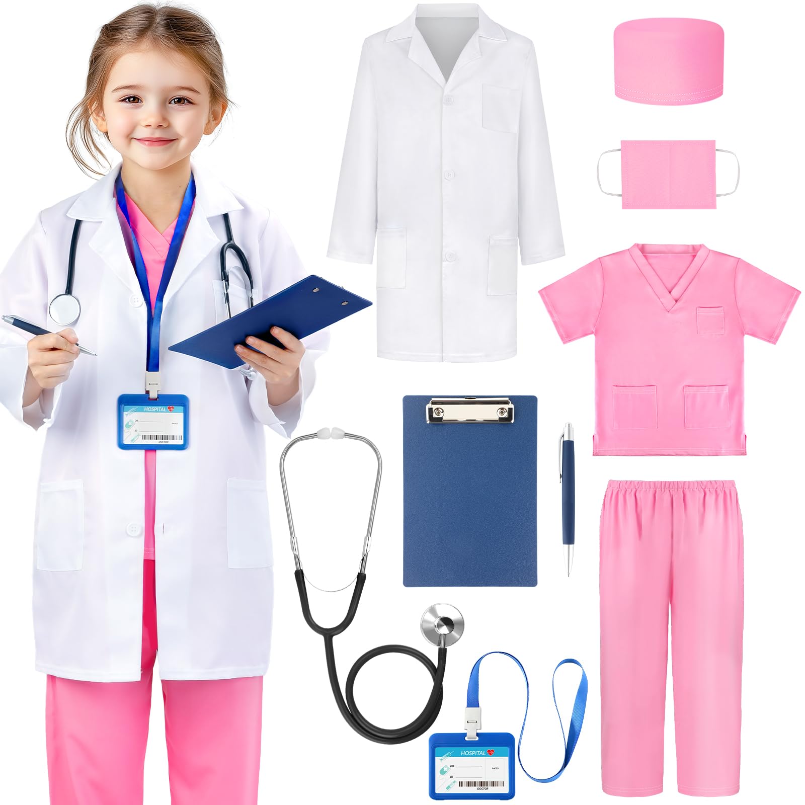 Joycover Doctor Costume for Kids, Kids Scrubs Halloween Costumes For Girls Boys Doctor Dress up Play Kit…