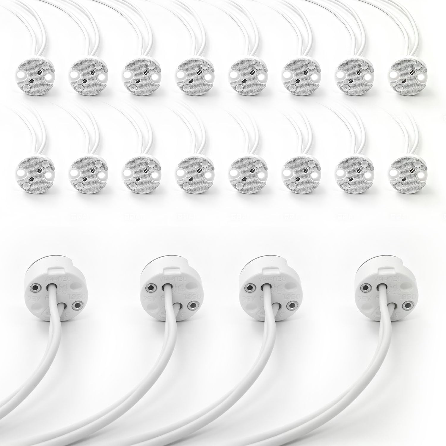 20 Pack MR16 GU5.3 G4 G6.35 GU4 Lamp Sockets for LED & Halogen Bulbs, Ceramic Base Light Socket Holders for LED and Halogen Bulbs Heat Resistant Wires Low Voltage Bulb Holder Fittings