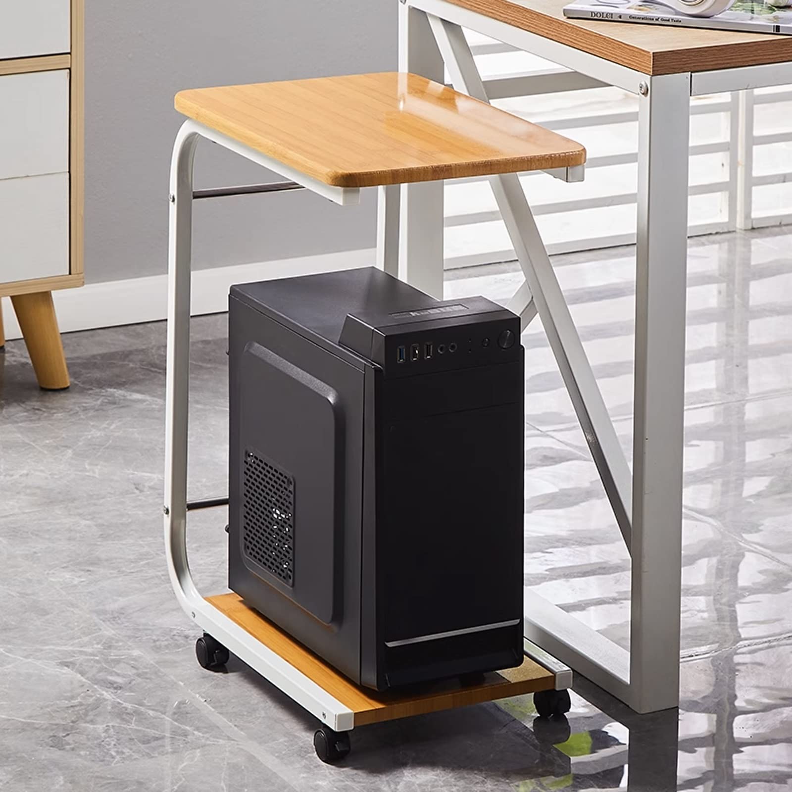 Stampante Piedistallo Supporto for stampante con ruote girevoli Carrello porta CPU a 2 livelli for Tavolo mobile for PC portatile for ufficio domestico(Natural)