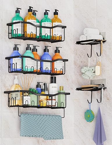 plainshe Paquete de 10 organizadores de ducha, organizador de ducha con 3 estantes de ducha, 2 jaboneras y toallero, cesta de pared de acero
