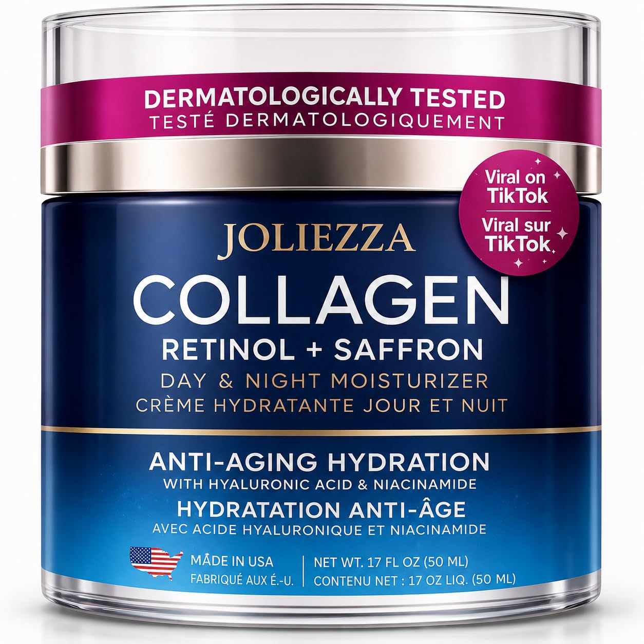 Collagen Retinol Face Cream – Anti Aging Face Moisturizer with Hyaluronic Acid, Vitamin C & Saffron – Firming Face and Neck Cream for Women – Collagen Moisturizer Day & Night, 1.69 Fl Oz