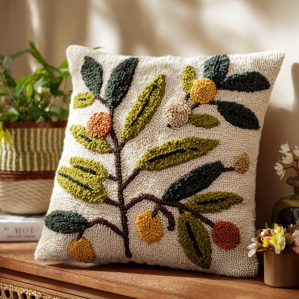 AxiangziK Latch Hook Pillow Kit,Olive Branch 43X43Cm DIY Cushion Cover