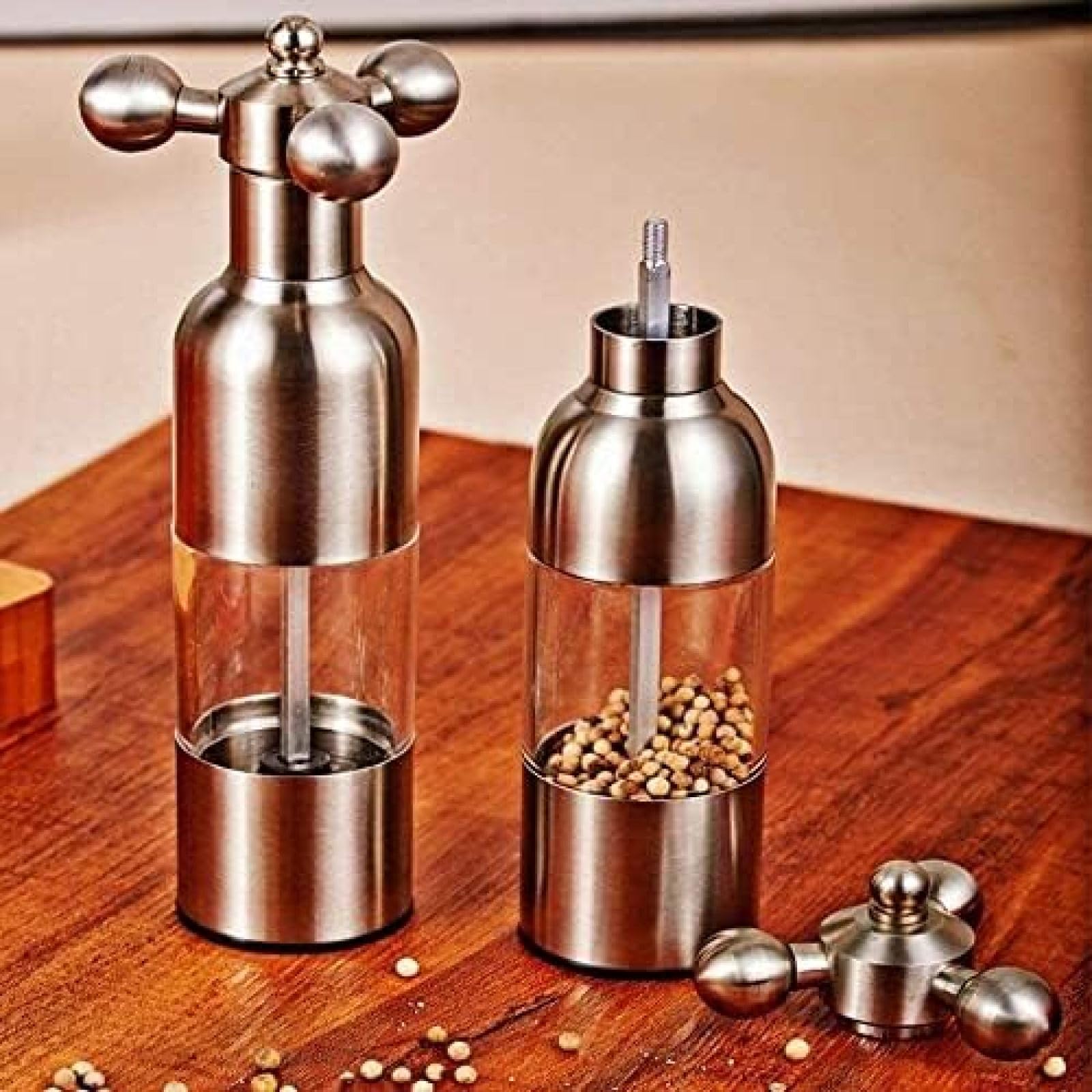 Set macina sale e pepe - Macina pepe in acciaio inossidabile Macina pepe Rubinetto dell'acqua Macina pepe nero Bottiglia per condimento manuale macina sale,Nero