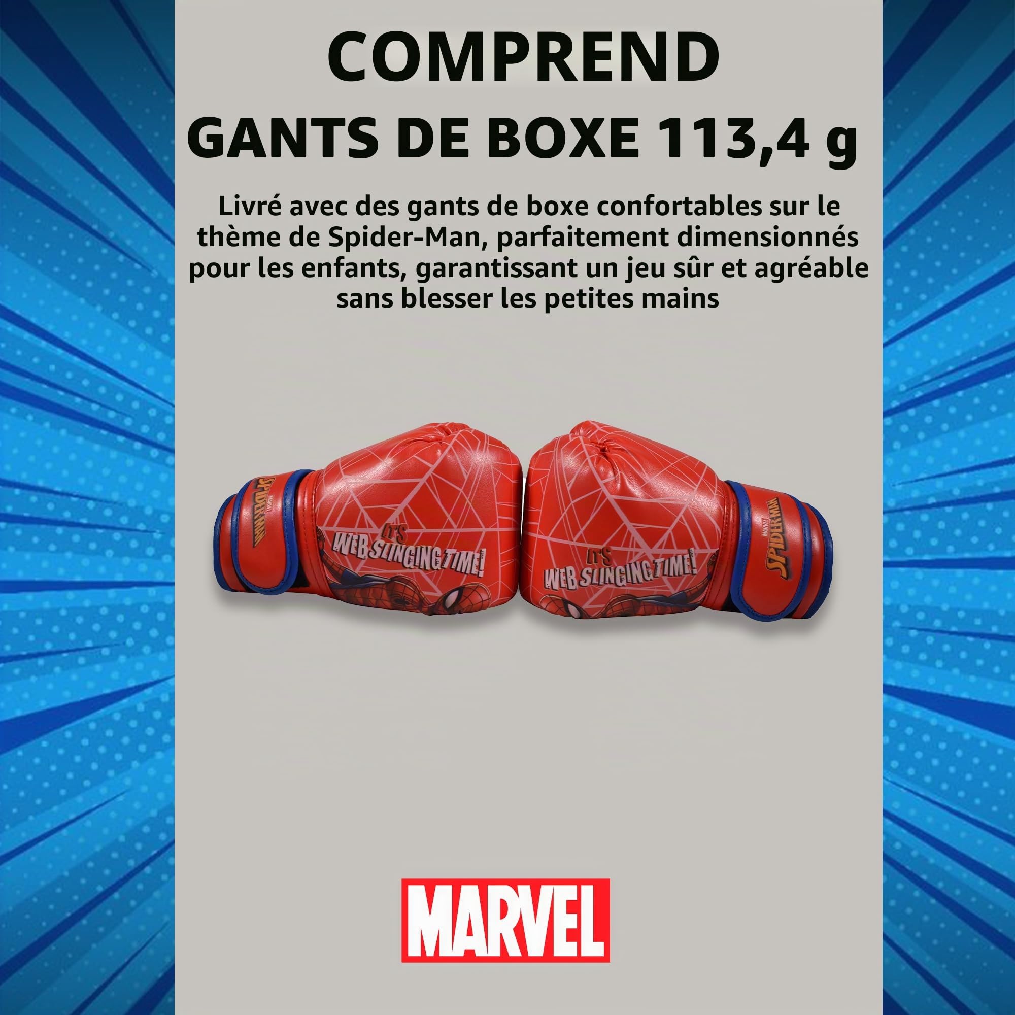 Hy-Pro Sac de Boxe Gonflable Spiderman sous Licence Officielle avec Gants de Boxe – Sac de Boxe sur Pied pour Enfants, Jouets et Cadeaux, 5 Ans et Plus