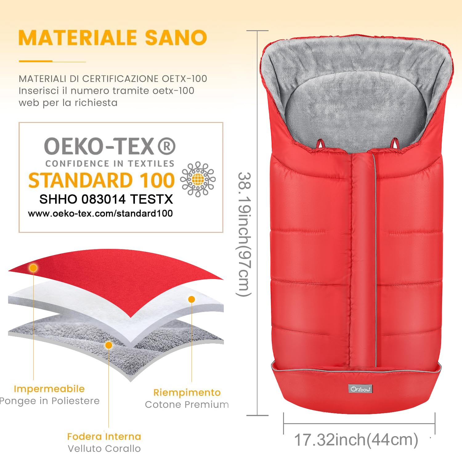 Orzbow Sacco Termico Passeggino Universale Invernale, Coprigambe Passeggino Universale, Caldo Pile, Particelle Antiscivolo, Striscia Riflettente, Impermeabile e Lavabile in Lavatrice, Rosso