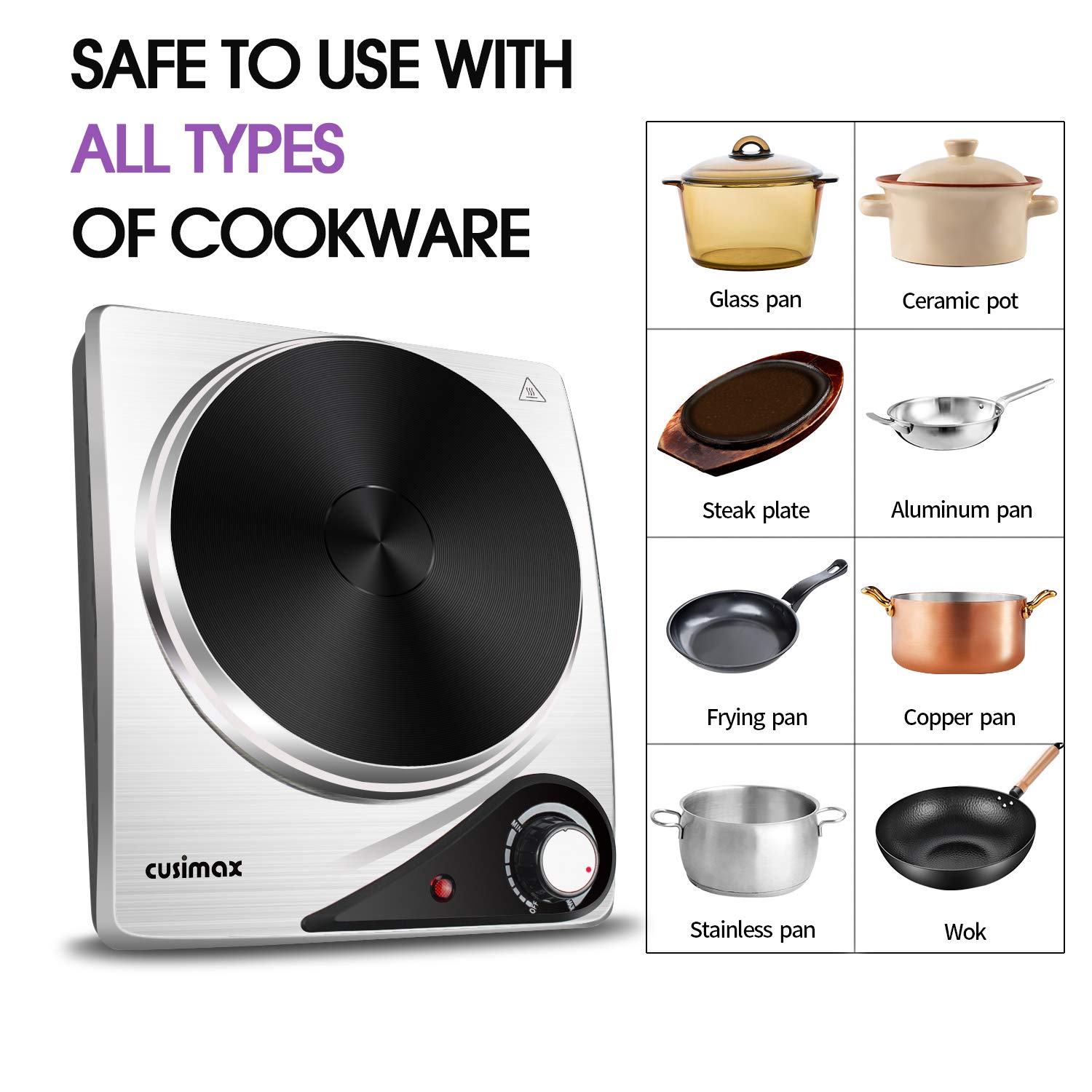 CUSIMAX Hot Plate for Electric Cooking Portable Single Hob, Cooktop Table  Top Hob with Cast Iron Hob Rings Electric Burner with Temperature Control,  Stainless Steel, 1500W : Amazon.co.uk: Large Appliances