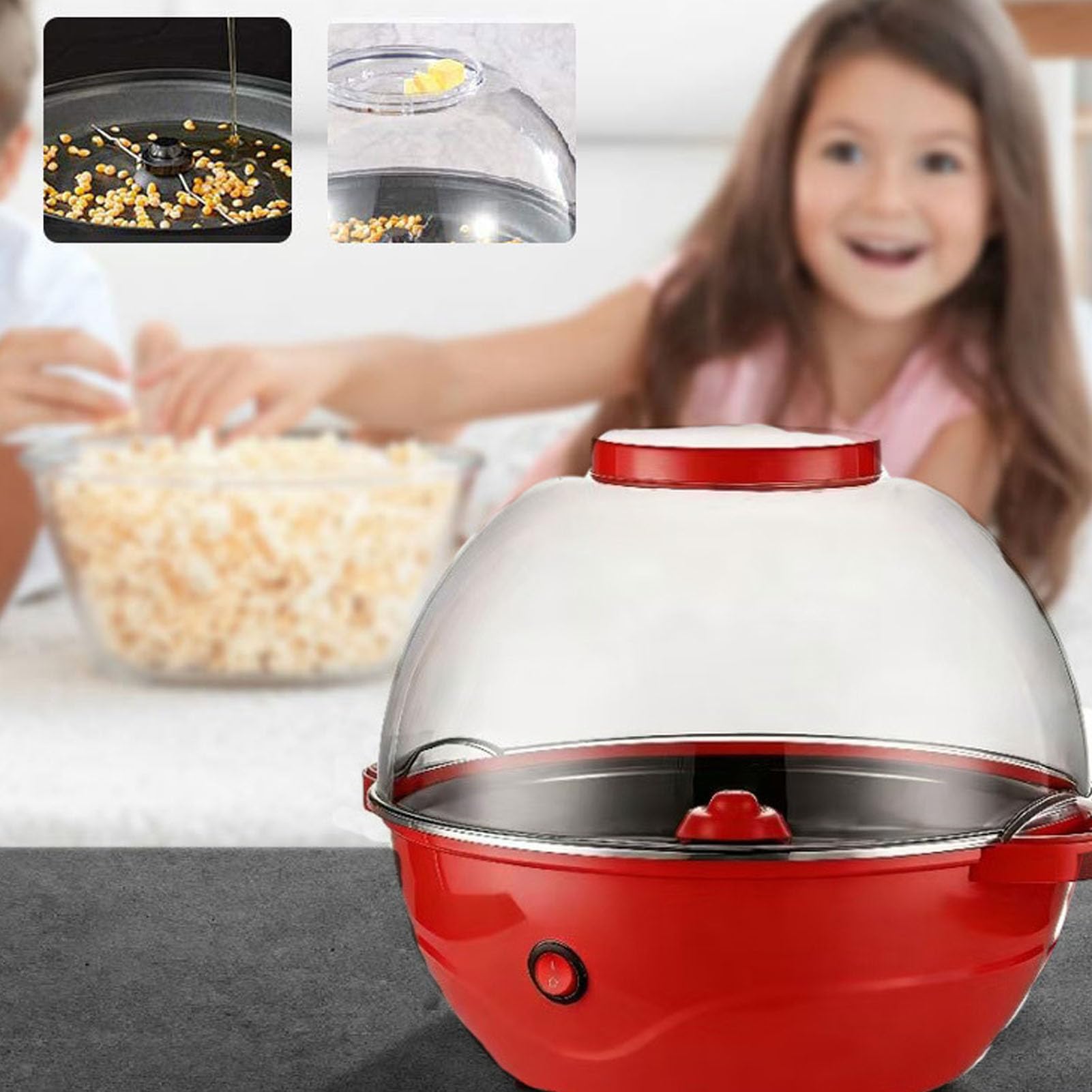 BRRNOO Macchina per Popcorn Elettrica con Agitazione da 500 W Macchina per Popcorn da 2,5 Litri di Grande capacità in 4 Minuti con Rivestimento Antiaderente per Feste di Serate di (Spina europea 220