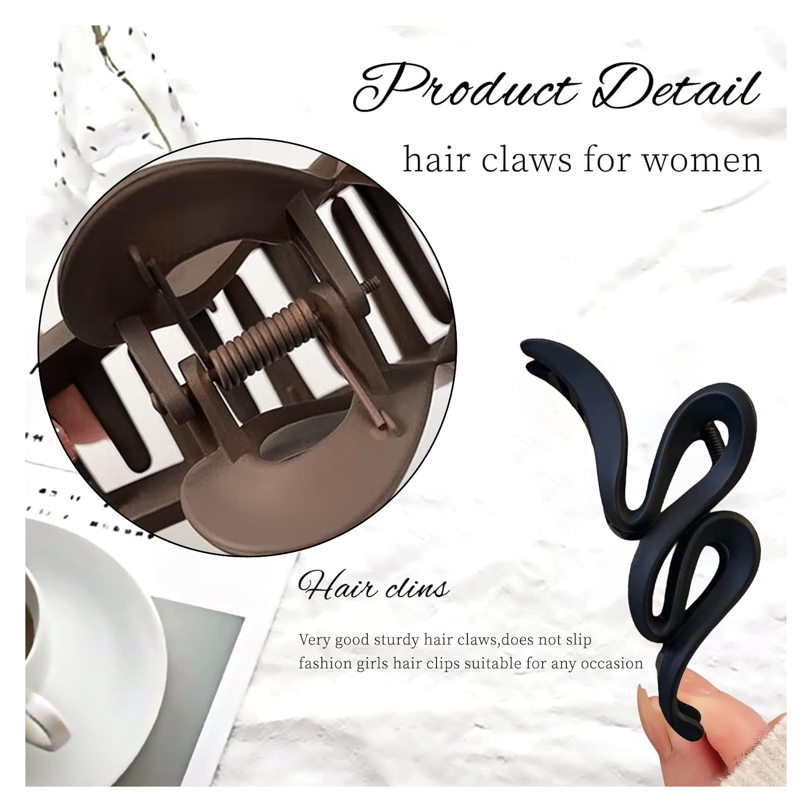 VidFair 4PCS Hair Clips Large Non-Slip Hair Claw Clips Black White 13 cm Hair Jaw Clip Clamp Strong Hold Headdresses Styling Accessories for Women and Girls Long Thick Thin Curly Wavy - Image 3