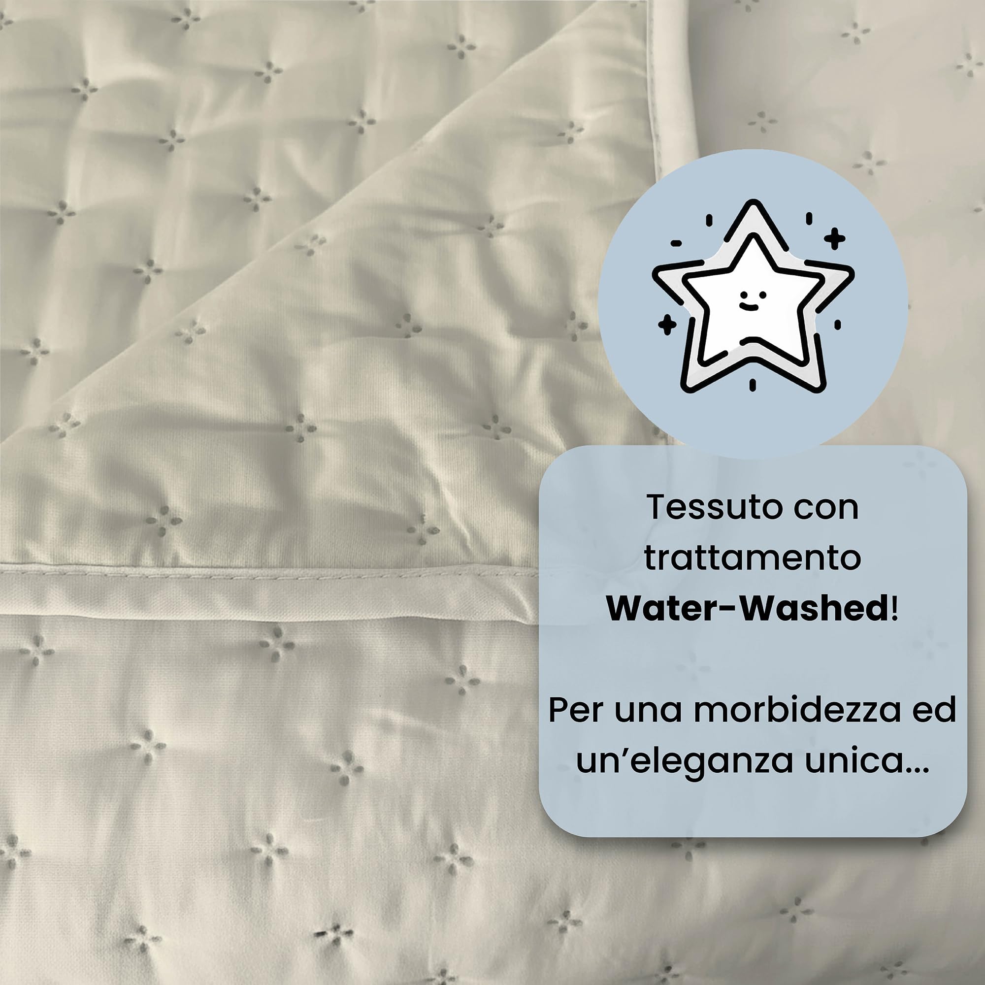 Couvre-lit matelassé d’été Water Washed, Couvre-lit en Microfibre, matelassé et rembourré 100 g, Couverture lit Simple 160x250 cm - Sabbia/Crema