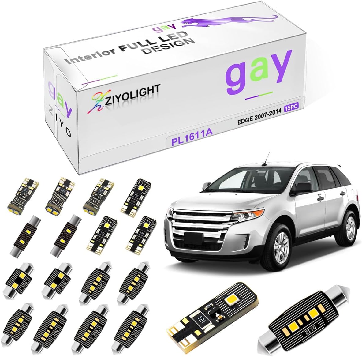 LED Interior Light kit for Ford Edge 2007-2014 Dome Light Bulbs Replacement Package, 6000K Xenon White LED Lights Accessories + License Plate Light Bulbs Upgrade (15 Bulbs)