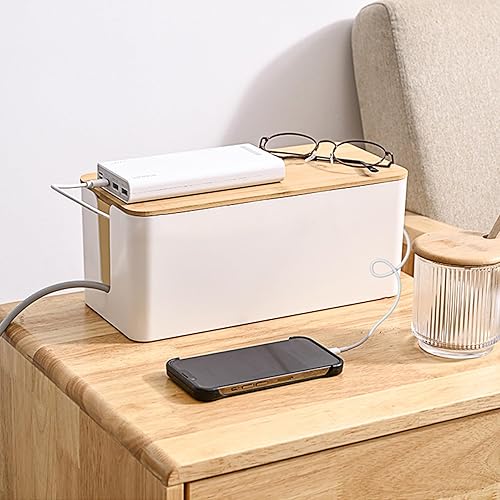 Caja organizadora de cables, caja organizadora de cables grande de estilo madera para la oficina y el hogar, caja organizadora de cables con bloqueo