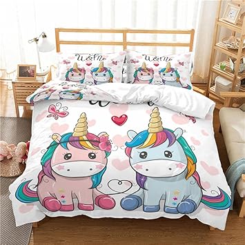 Amazon Ewgyh 羽毛布団カバーダブルベッド 漫画 キャラクター 動物 180x210cm 3ピースジッパークロージャー寝具セット 寝具カバーセット オンライン通販