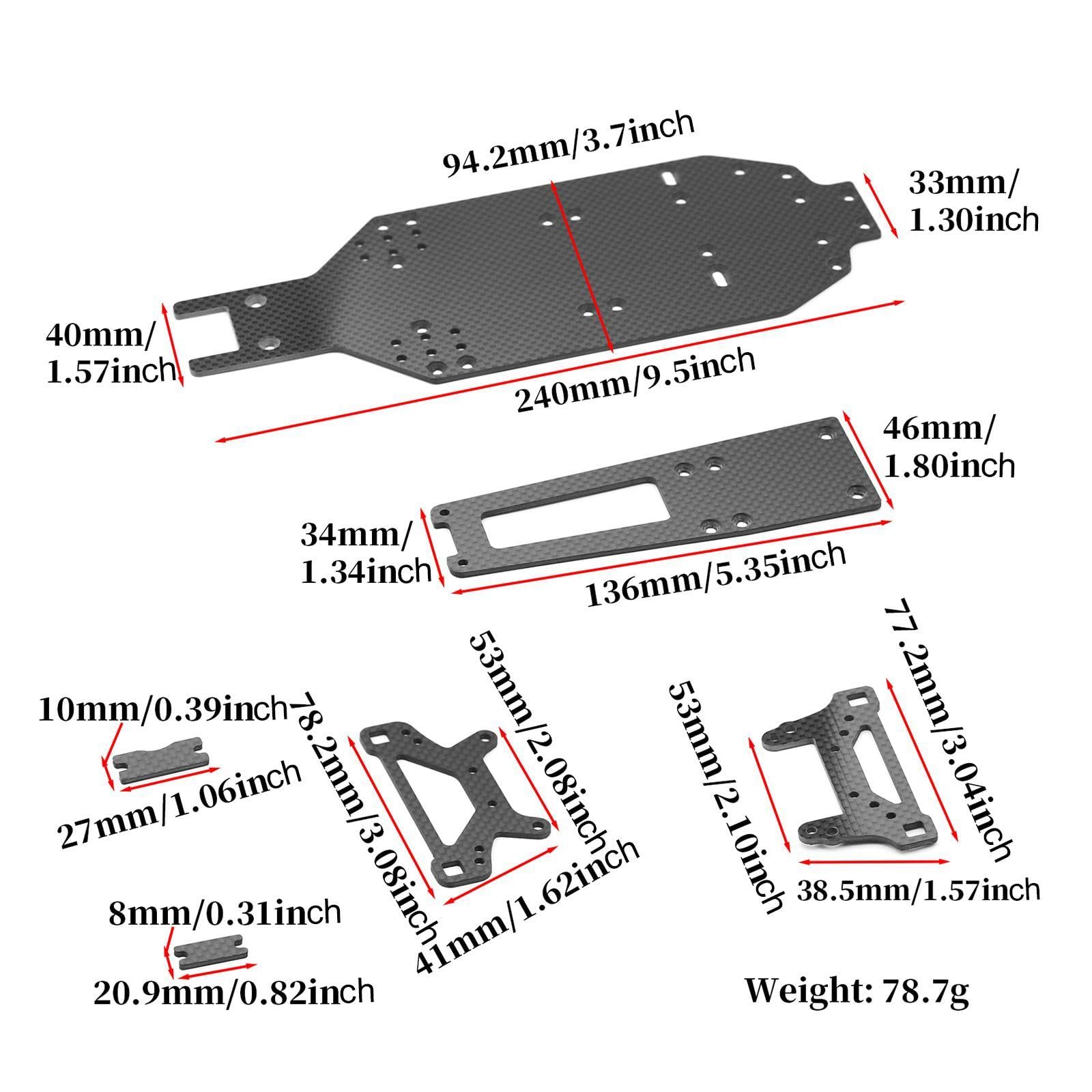 Jojomis 1:10 Carbon Fiber RC Car Chassis - Leichte Upgrade-Bodenplatte für RC-Modellautos, langlebiges Ersatzteil für TA02 und 1/10 Scale RC Fahrzeuge, einfach zu installieren
