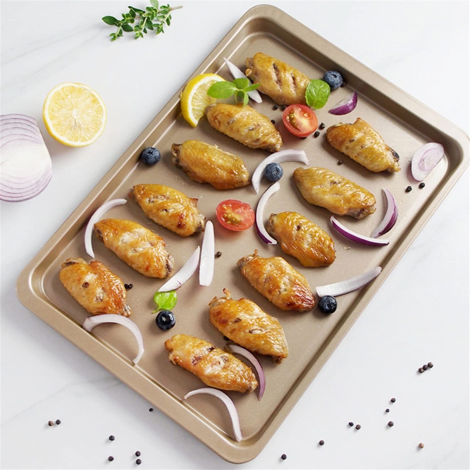 ACiyD 14,5-Zoll-Antihaft-Home-Küche-handgemachtes Backblech-Kohlenstoffstahl-Brot-Kuchen-Plätzchen-Backblech (Color : Golden) (Gold)