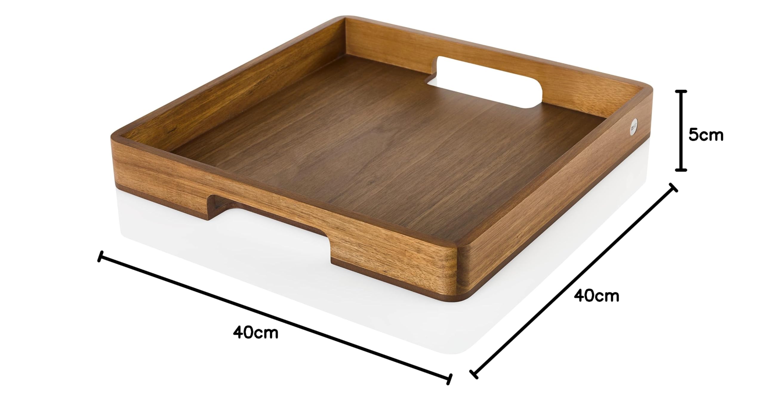 AdHoc ST22 - Bandeja para servir platos, bebidas, aperitivos con mango SERVE SQUARE rectangular, madera de acacia/nogal