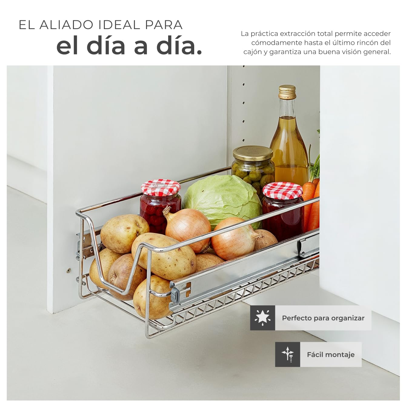tectake® Cajón Telescópico, Bandeja Extraible Armario, Rieles Extensibles, Organizador Cocina, Organizador Armario Cocina, Cajon Telescopico Cocina - 2 Cajones, Apto para armarios de 30 cm