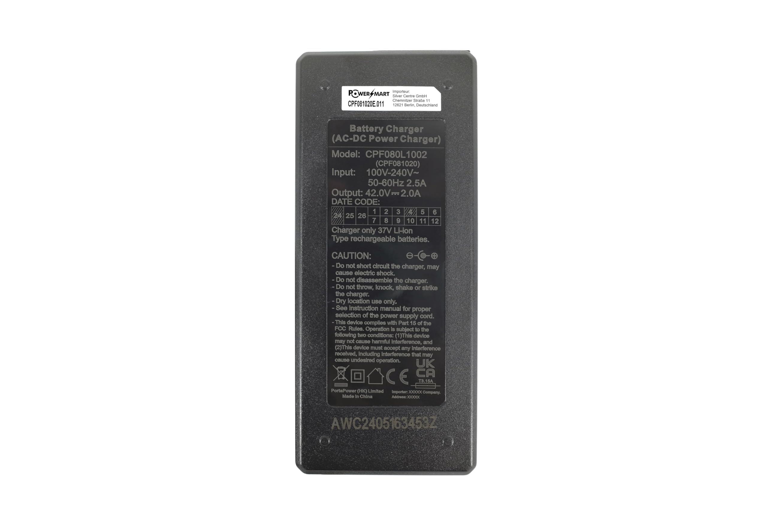 PowerSmart 2A Charger for 36 V Battery Trekstor e.Gear EG3178, EG3168, EG3178, EG31108, with 2.5 mm Plug, 42 V , Power Supply DIY & Tools