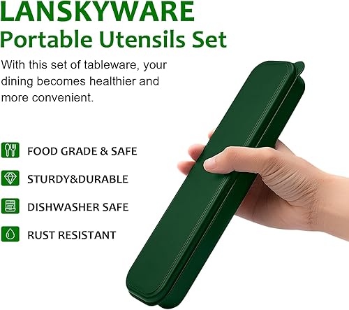 Miniatura 4 de Juego de cubiertos portátiles con estuche, cuchara y tenedor de acero inoxidable 188 para lonchera, 3 piezas, cubiertos ideales para viajes,