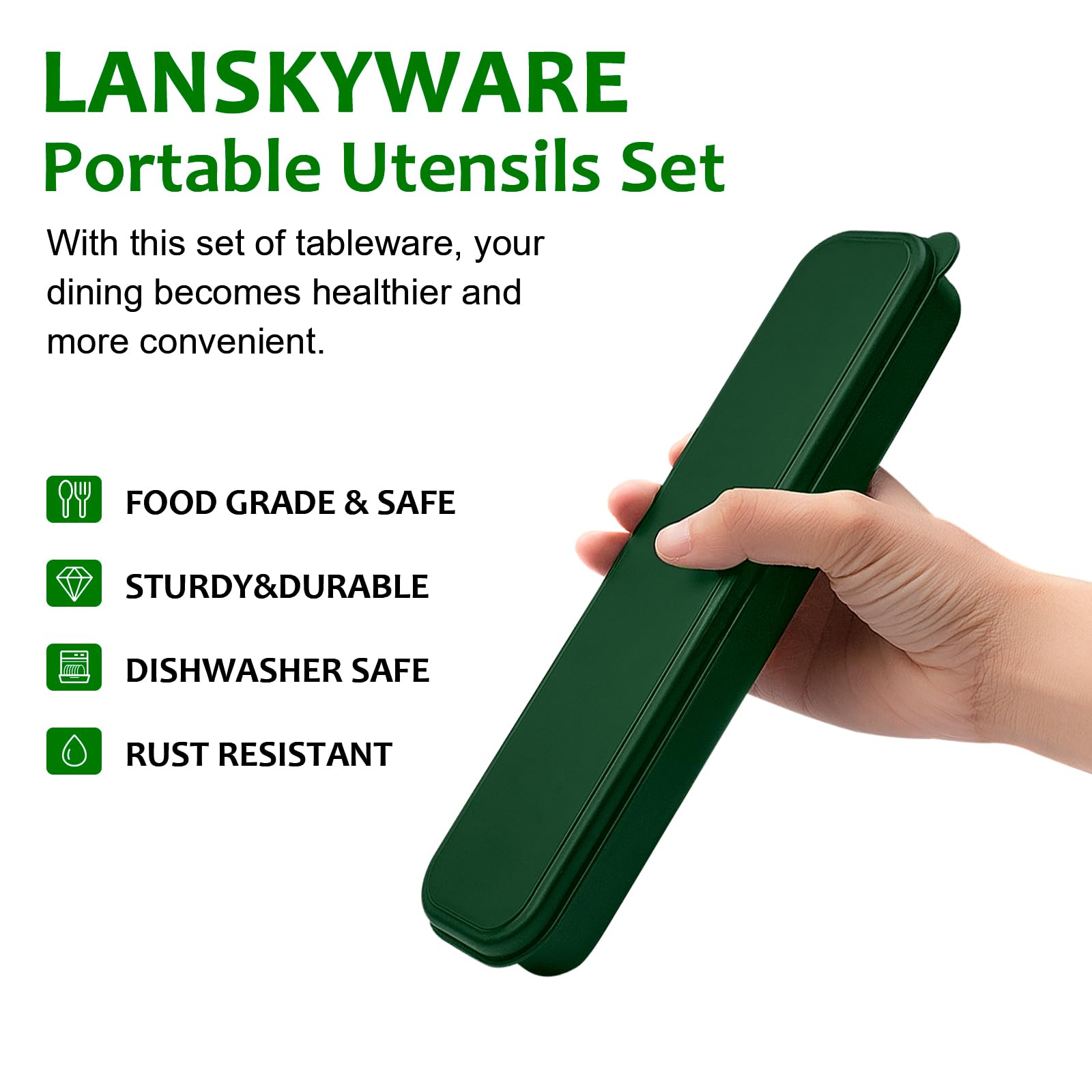 Tragbares Besteck-Set, Reiseutensilien-Set mit Etui, Reise-18/8 Edelstahl, Löffel und Gabel Set für Lunchbox, 3-teiliges Reisebesteck, ideal für Reisen, Camping, Büro