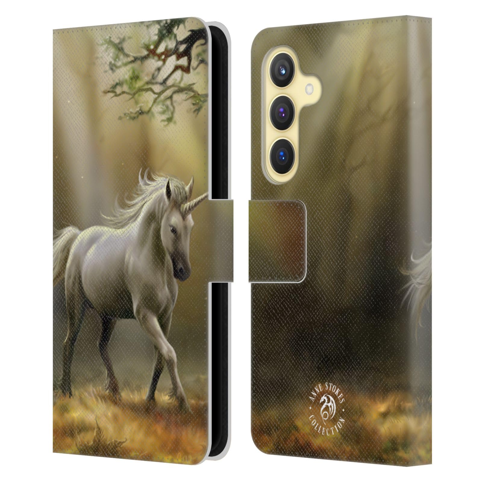 Funda de cuero Samsung S24 5G tipo libro Head Case Designs con unicornio mitológico 7