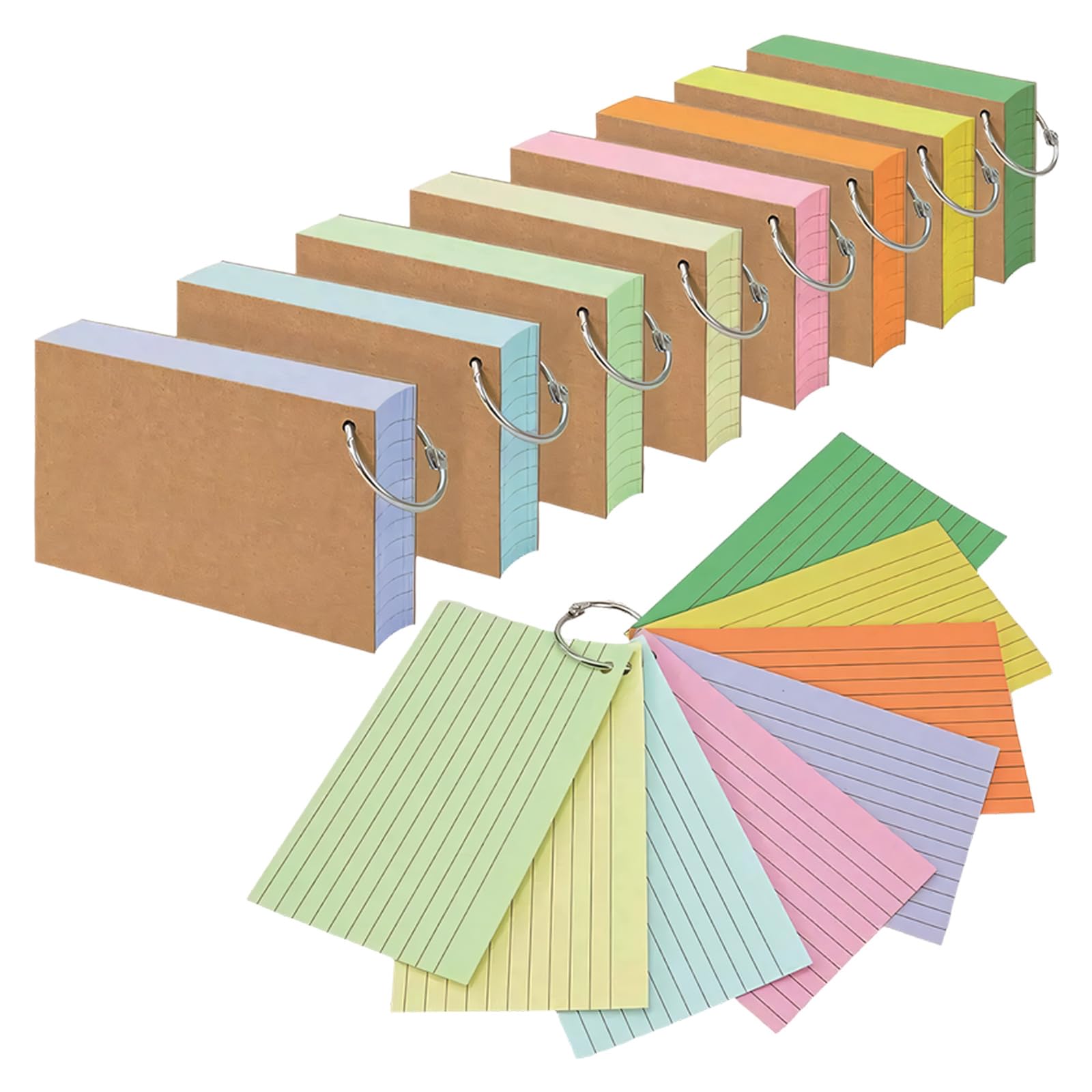 BWANGIAO 400 Sheets Colored Notecards with Metal Binder Rings 3X5Inch Lined Study Card Note Cards Pocket Notepads for Note Taking