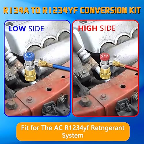 Miniatura 8 de Boltigen Adaptador R1234yf a R134a, Adaptador rápido R1234YF Conexión lateral alta y baja ajustable Conexión de acoplador rápido R134a a R1234yf,