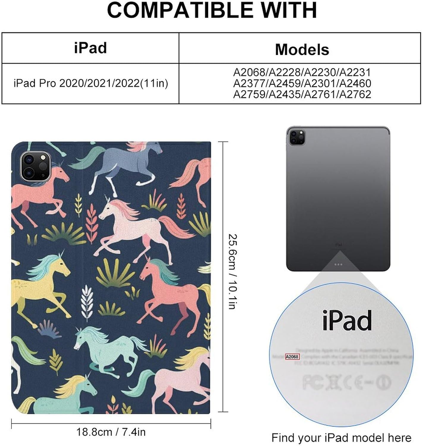 Horses Pattern Case for IPad 2021/2022 Protective Cover Compatible with IPad Air 1/2/3/4/5 Generation