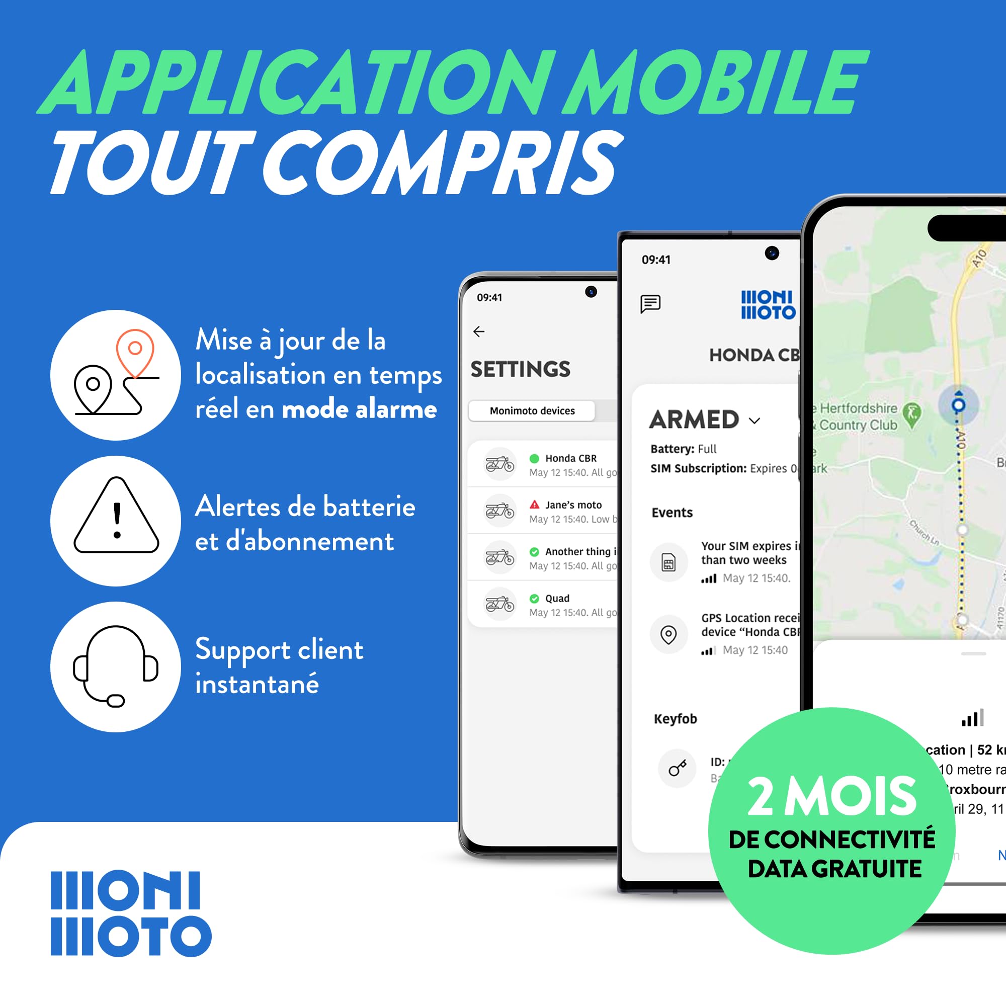 Monimoto 9 Anti-Theft GPS et Tracker d'Alarme - Installation DIY, sans Câblage, Étanche, Couverture Mondiale - pour Véhicules, Motos, Voitures, Vélos, Quads, Moteurs de Bateaux, Caravanes