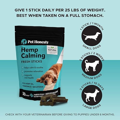 Miniatura 4 de Pet Honesty Palitos frescos calmantes de cáñamo, palitos dentales para perros, masticables dentales naturales, apoyo calmante para perros, reducen