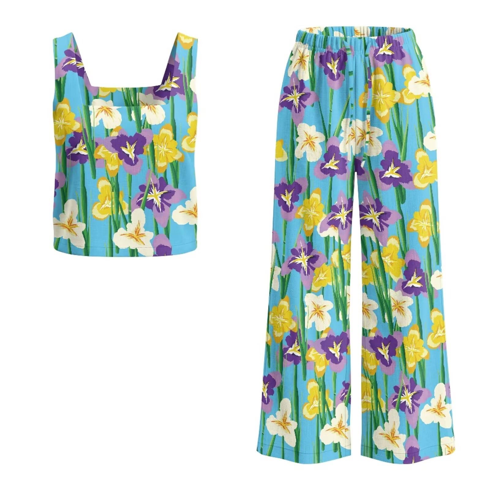 Xoenoiee 2-teiliges Set für Damen, Sommer-Outfits, Reise-Lounge-Sets, Tank-Top und Hose mit weitem Bein, Strandurlaub