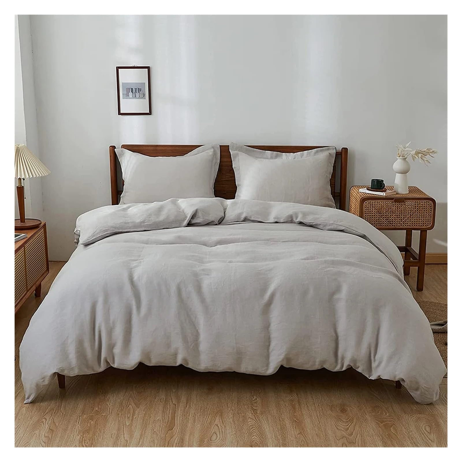 Parure de lit lin naturel lavé literie 3 pièces King