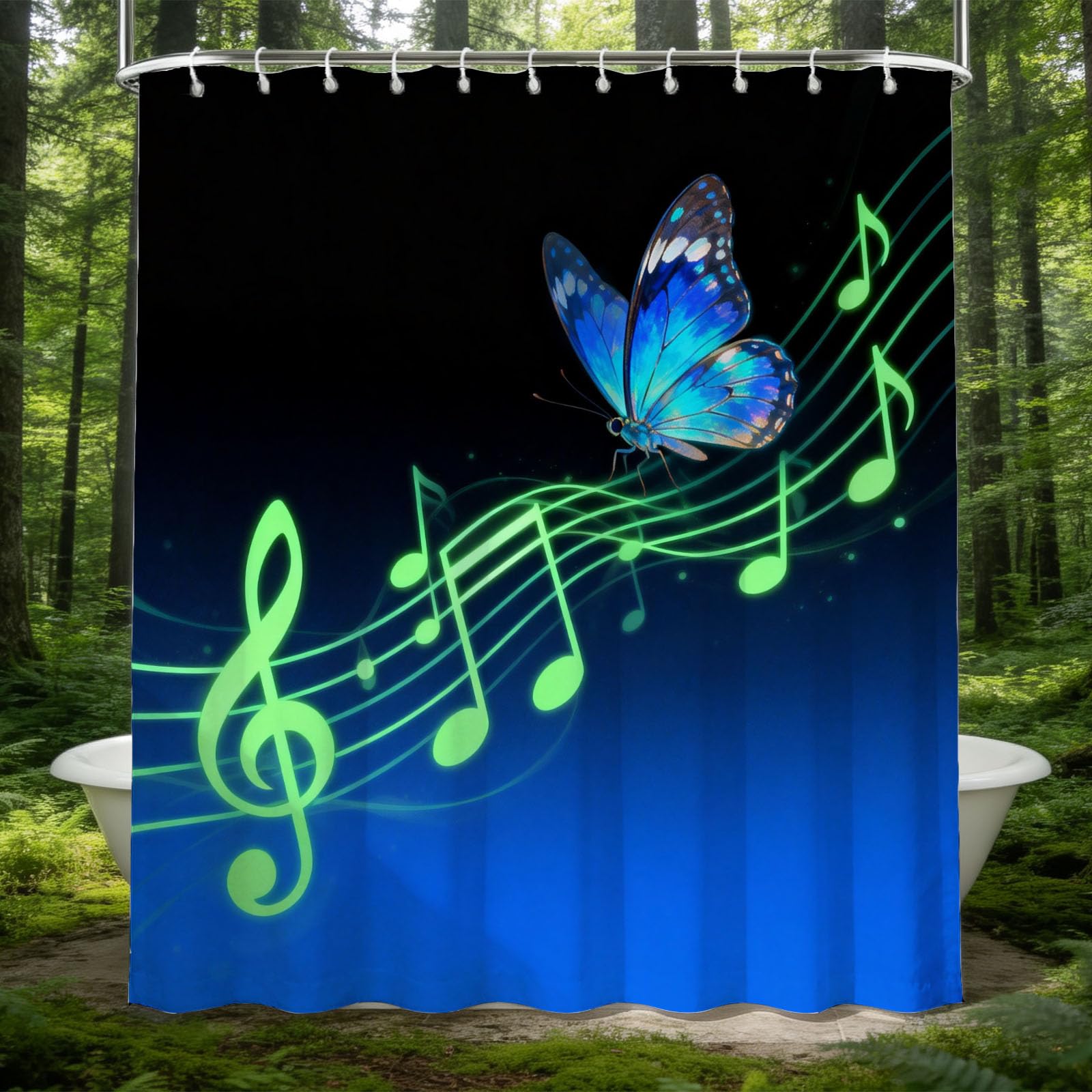 Hongduo 3D Musical Butterfly Shower Curtain for Stalls Bathtubs Dreamy Bathroom Decor Shower Curtain Set Polyester Fabric Waterproof 180x200cm/71X79 Inch with Hooks