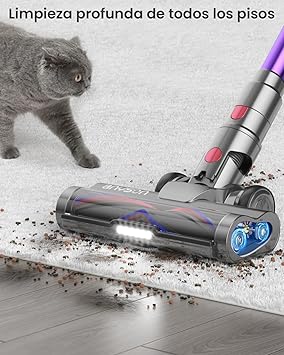 45Kpa/550W/70Mins Aspiradora sin Cable, Aspiradora Escoba sin Cable de 1.6 L/Pantalla Táctil LED,Capa de Filtración de 8 Etapas, Autocargable,Adecuado para Suelos/Alfombras/Pelo de Animales3