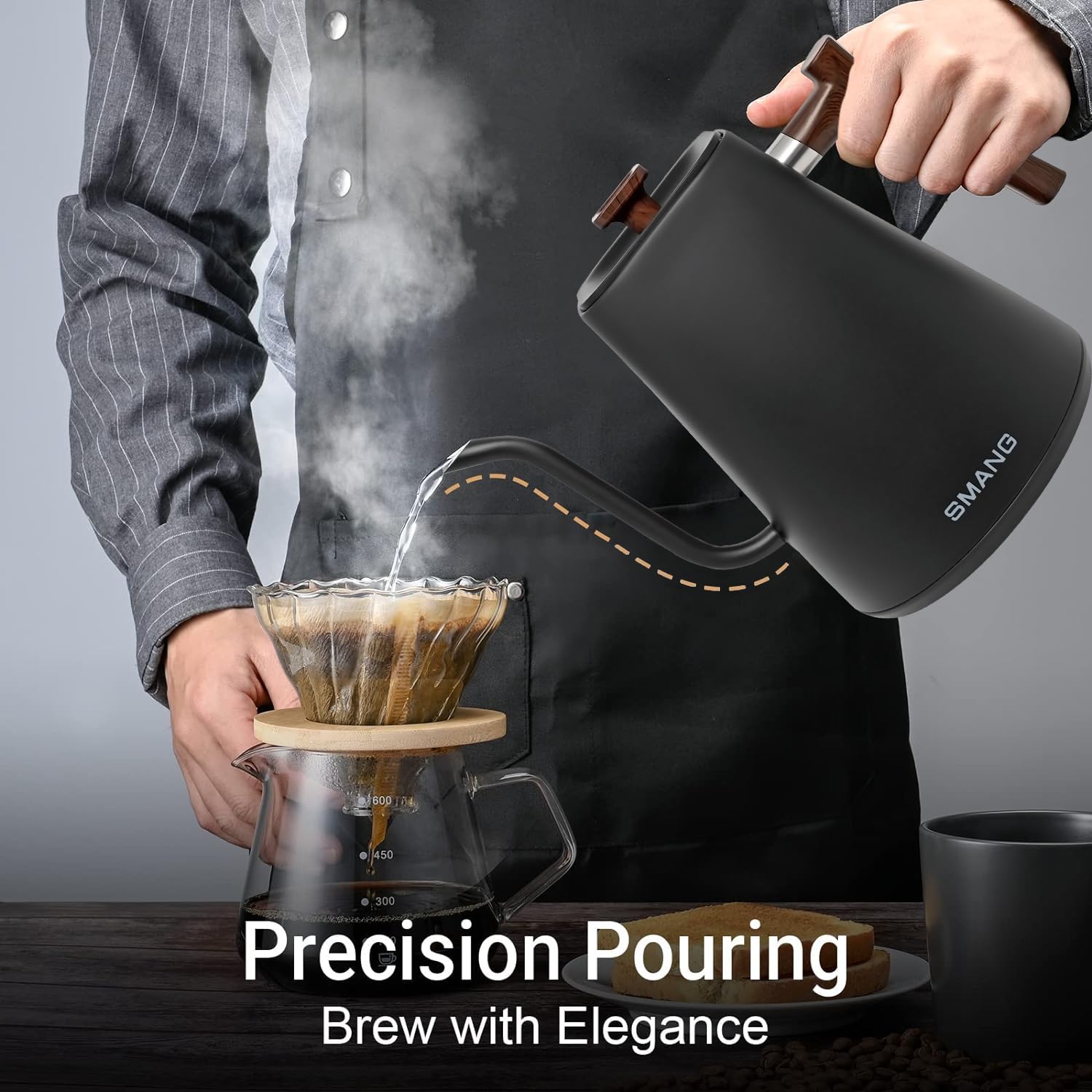 Electric Kettles, Gooseneck Electric Kettle, ±1? Temperature Control, for Pour Over Coffee and Tea, 304 Stainless Steel Inner, BPA-Free, Quick Heating Electric Kettles for Boiling Water, 1L Black