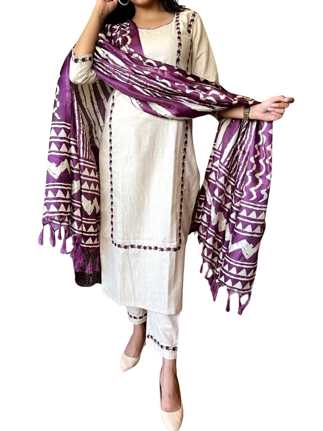 royal export Womens Pure Cotton Embroidery Kurta Pant Set with Dupatta (RX49)-picture-37