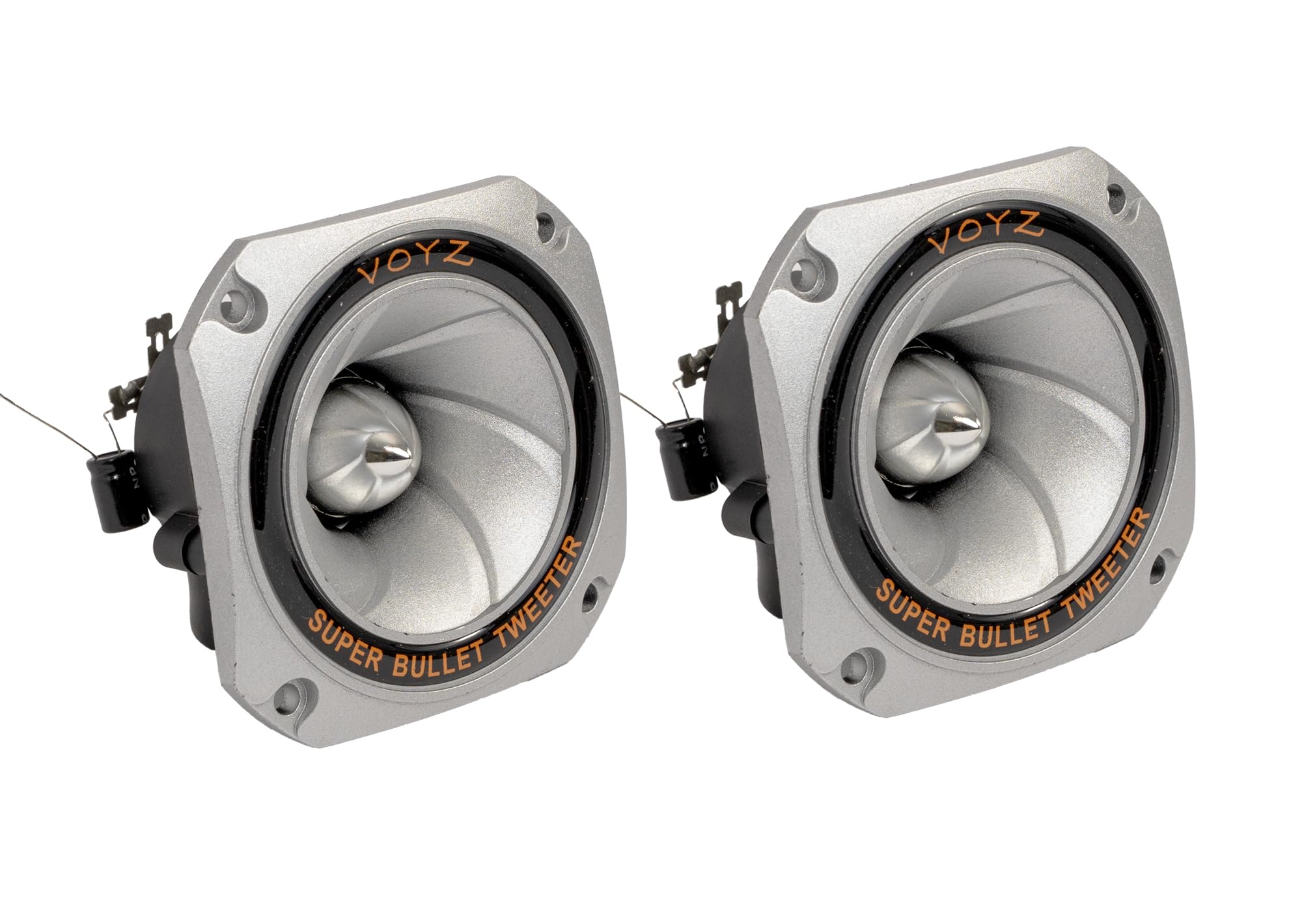 VOYZ Piezo Super Horn 3.5” Tweeters Bullet Horn 400W Aluminum Diaphragm 4-8Ω Silver Housing with Capacitor 1 Pair (2pcs) - PET-1944