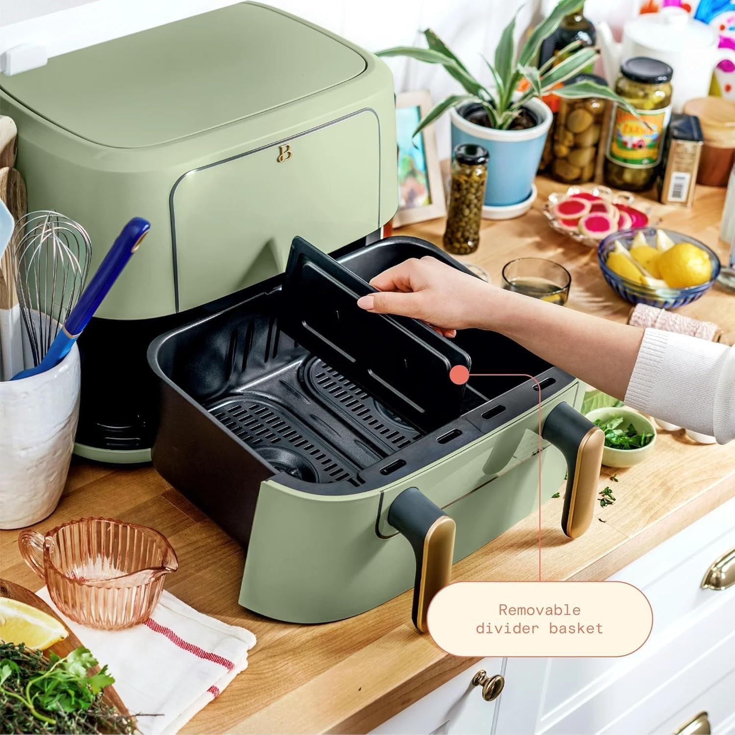Trizone 9-Quart Dual Zone Air Fryer Exclusive with Divider & Crisper Trays, Digital Touchscreen for 2-in-1 Cooking By Drew Barrymoree (Sage Green)