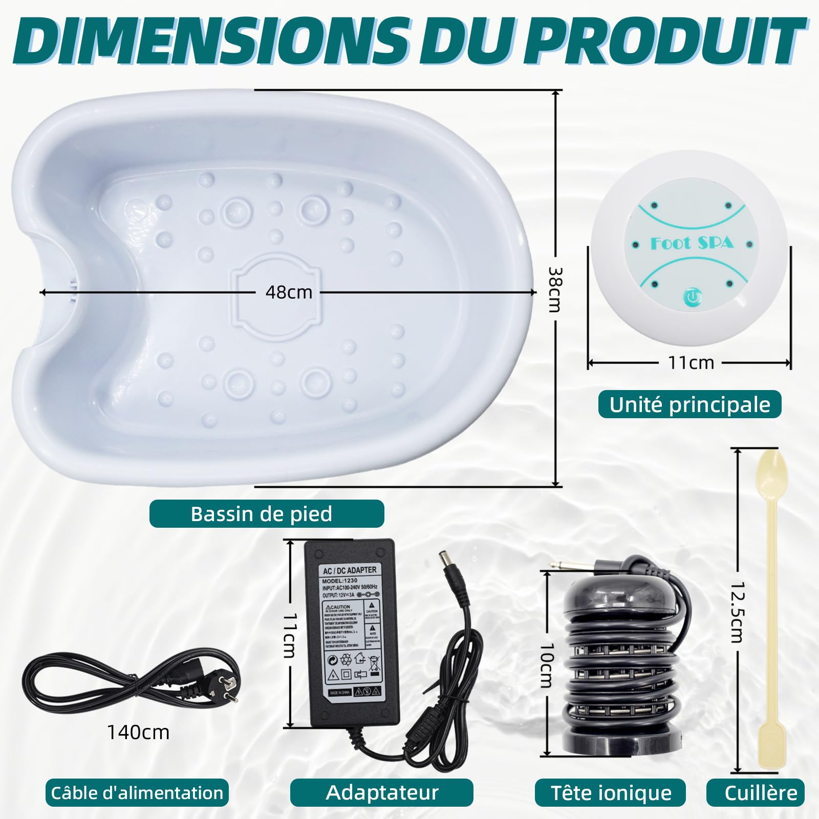 Kit de bain de pieds ionique portable avec électrolyte - Appareil de désintoxication pour la maison, favorise la circulation sanguine, soulage la fatigue, améliore le sommeil