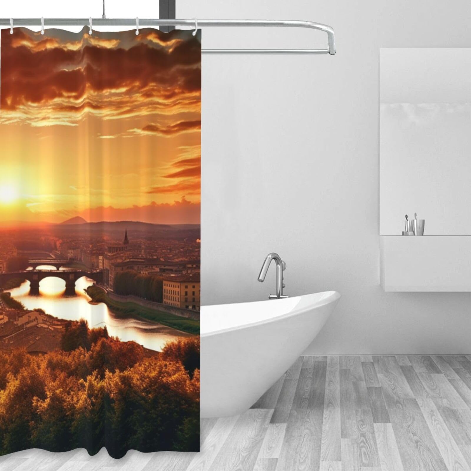 Rideau de douche 152x183 cm imperméable avec 12 crochets pour accessoire de bain