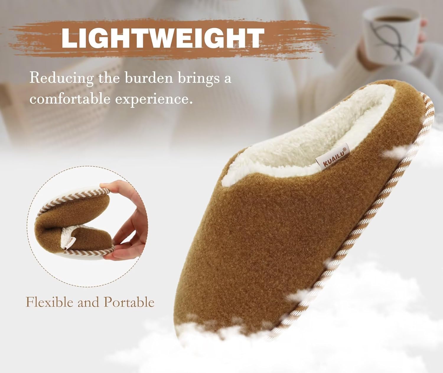 KuaiLu Womens Supportive Memory Foam Slippers Felt Fuzzy Lined Heel Cushion Lightweight House Shoes for Indoor Outdoor - Image 6